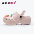 Spongebob squarepants thick sole crocs women's summer outwear non-slip heightening fairy style beach two-wear toe-cap half slippers
