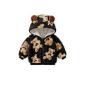 Kids' fleece-lined thickened outerwear, baby warm outdoor clothes,  autumn/winter cartoon bear hooded baby clothing