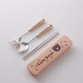 Cute stainless steel cutlery set with stylish ceramic handles - portable student dinnerware, kids' chopsticks and spoon set