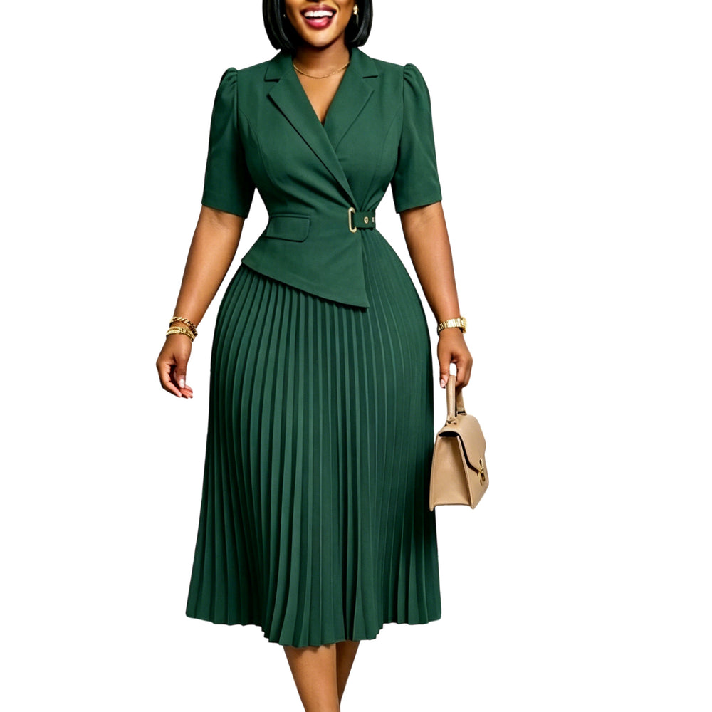 D631  fashion cross-border elegant elegant suit collar three-quarter sleeve pleated elegant foreign trade african dress