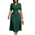 D631  fashion cross-border elegant elegant suit collar three-quarter sleeve pleated elegant foreign trade african dress