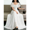 Women's summer new french chic ruffle sleeve fitted waist a-line chiffon maxi dress