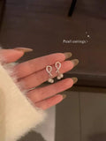 Asymmetric love pearl earrings for women-a1653 silver