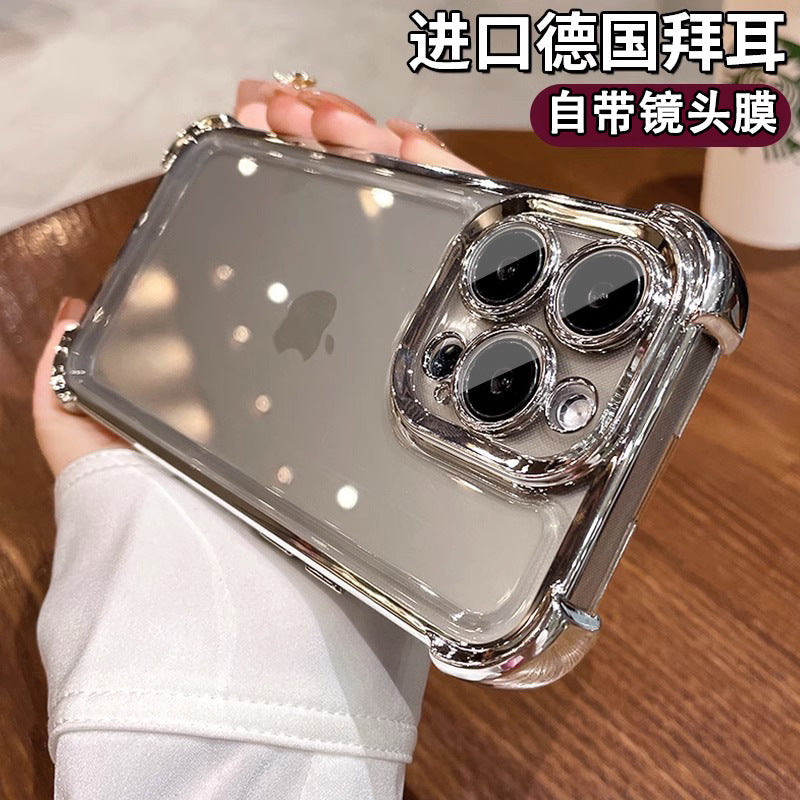 Suitable for apple 16 mobile phone case, all-inclusive lens film, iphone17 four-corner anti-fall electroplated airbag soft shell protective cover