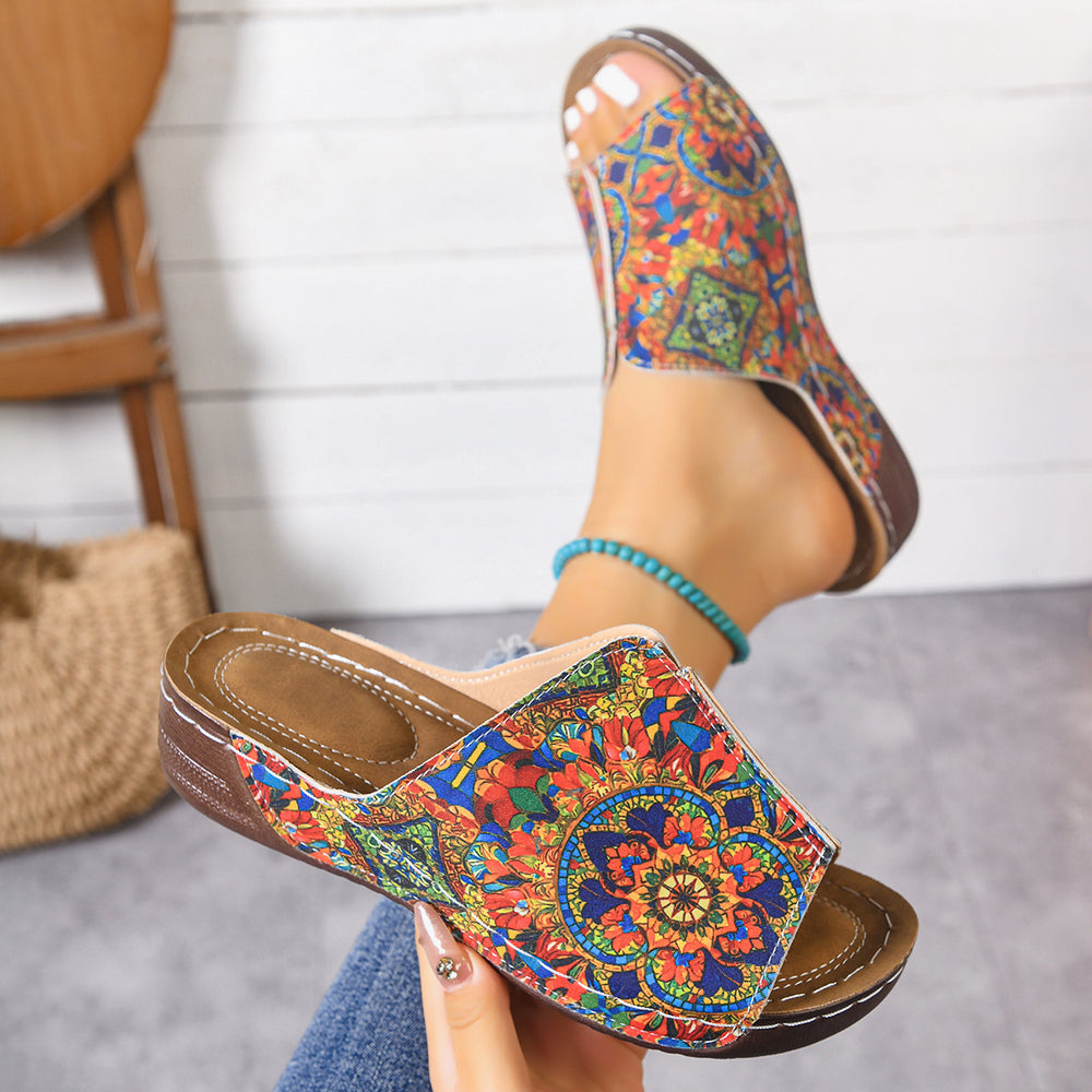 plus size patterned wedge sandals women's shoes summernew arrivalexport one-piece strap fish mouth slippers in stock wholesale
