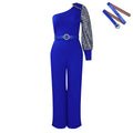 D405p with belt independent station foreign trade women's clothing slanted shoulder sexy waist elegant wide leg large size european and american jumpsuit