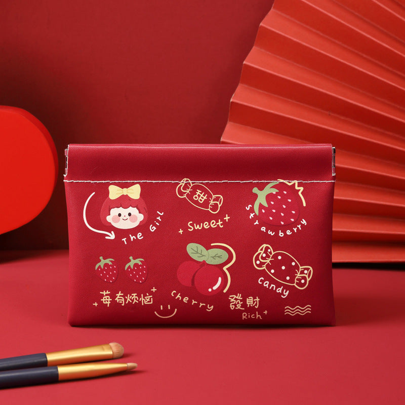 Shrapnel portable cosmetic bag waterproof pouch pu leather simple mini digital bag makeup brush storage bag earphone bag