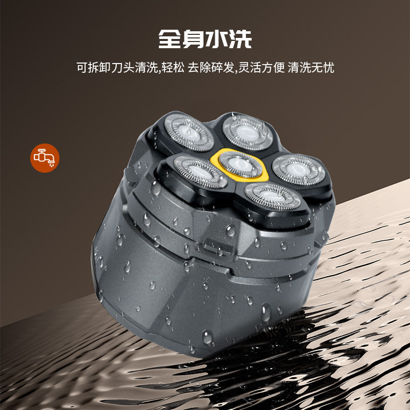 High-power magnetic electric head shaver - six-blade razor, fully washable, electric hair trimmer & shaving knife