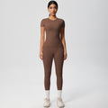 European and american nude feel compression quick-dry short sleeve yoga set - high waist, butt-lifting, outdoor training, running, and fitness activewear