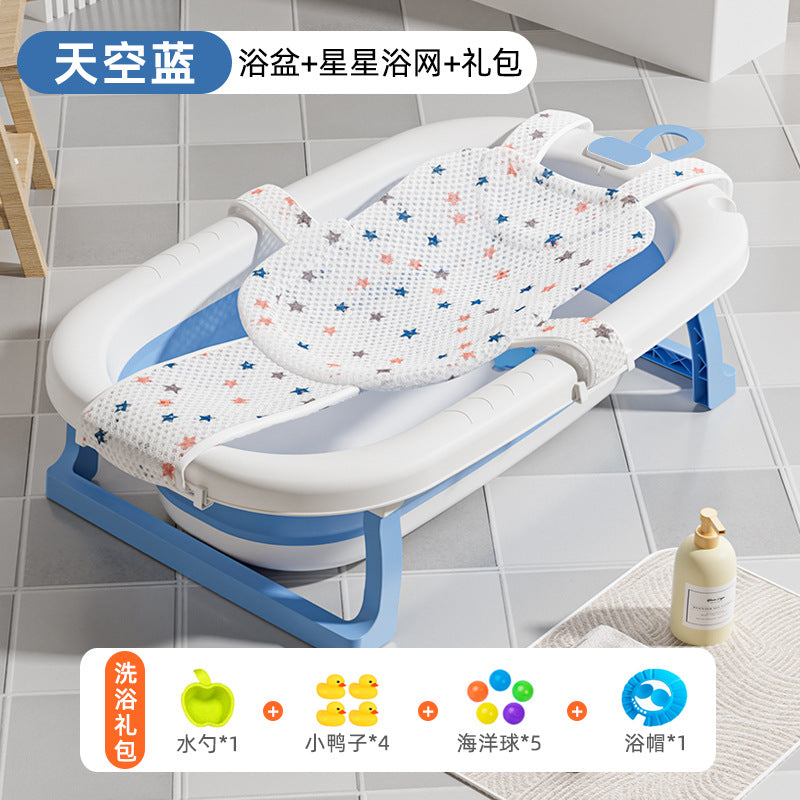 Large collapsible baby bathtub - portable baby bathtub for home use - infant and toddler bath seat - plastic newborn and children's bath supplies