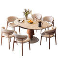 Vintage-style extendable dining table, foldable convertible round table, round travertine rock slab solid wood high-end round table for home use