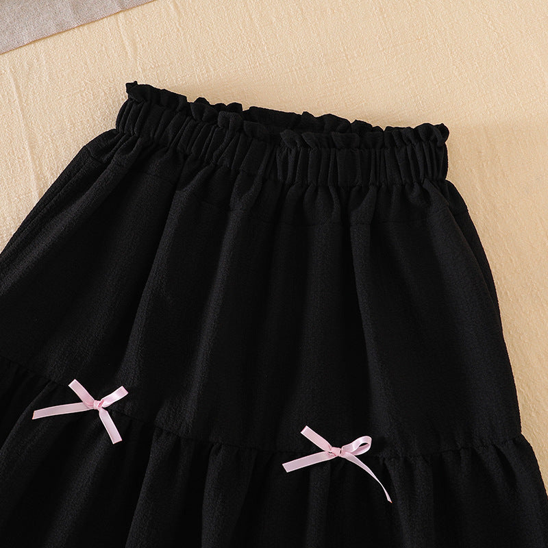 Girls' foreign trade outfit:  spring/summer new collection - cross-border european and american fashion, printed short-sleeve top with bowknot skirt