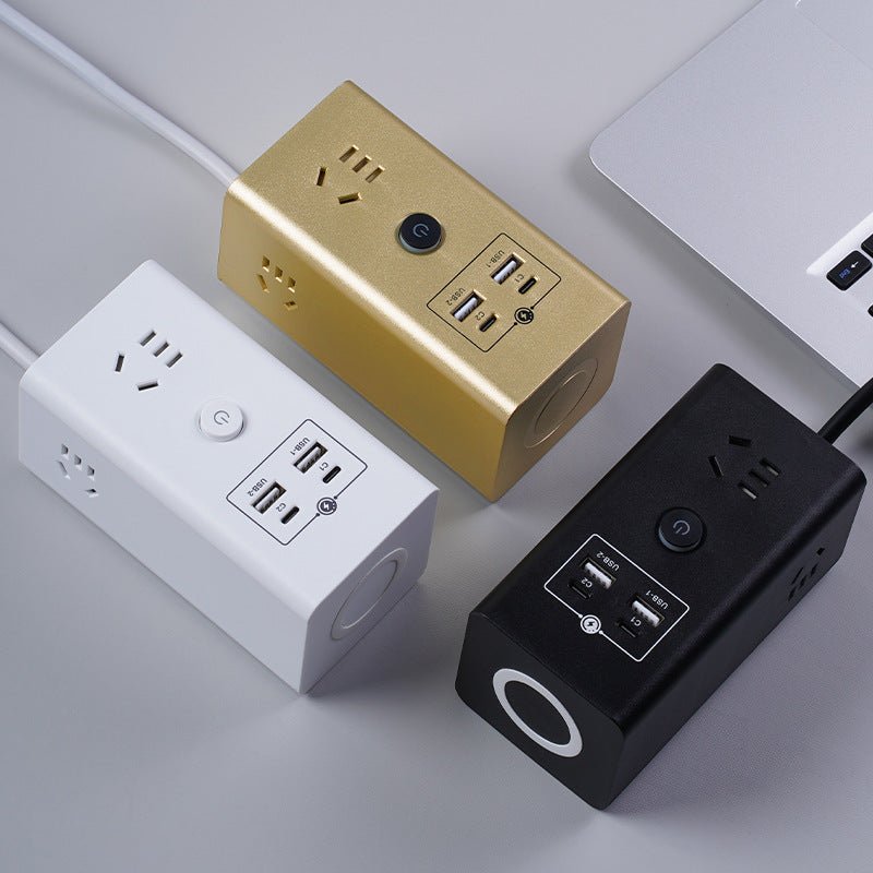 Smart wireless charging socket with 4 usb fast charging ports, multi-function power strip, long cord, ideal for dorms, home, and office - cube design