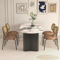 French cream oval dining table with marble full base, retro small apartment dining chair, marble top dining table