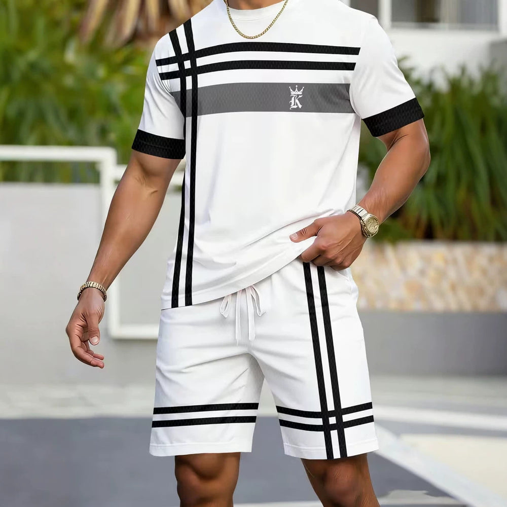 men's short-sleeve and shorts set, casual sportswear set, 3d printed cross-border hot seller, dropshipping available