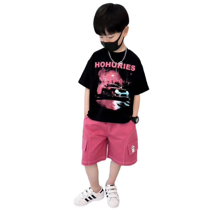 Boys' summer outfit set  new style children's clothing baby fashionable kids trendy middle and small children summer two-piece set
