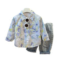 Kids' spring/autumn casual long-sleeve top for boys - toddler & child cotton shirt with all-over cartoon print and turn-down collar