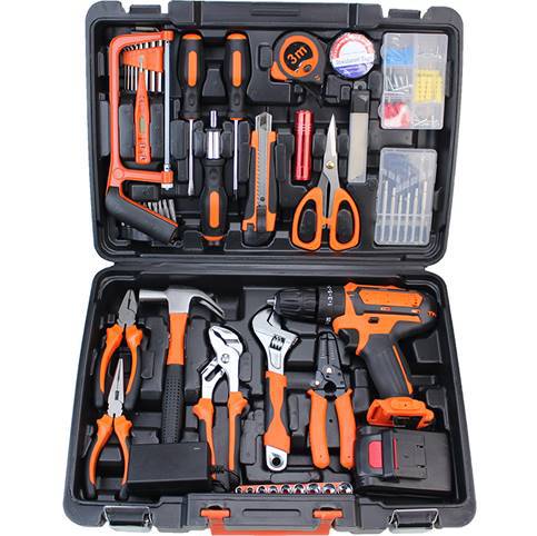 Lithium battery drill comprehensive toolbox set Household combination tool Hand drill 12v 21V lithium battery drill hardware set