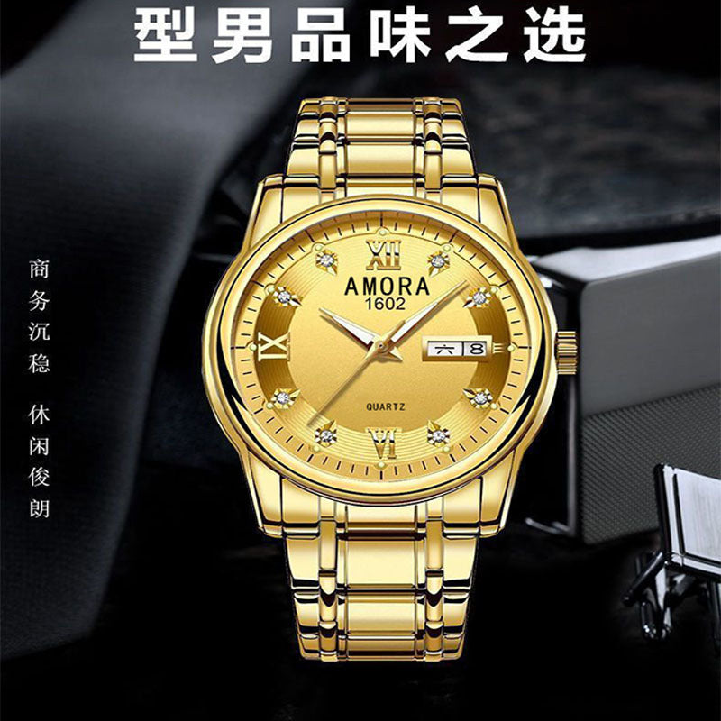 Xiangshiman fully automatic movement non-mechanical men watch double calendar luminous waterproof business steel wrist quartz watch