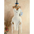 Women's new summer romantic vacation solid color mesh twist knot asymmetrical hem midi slip dress