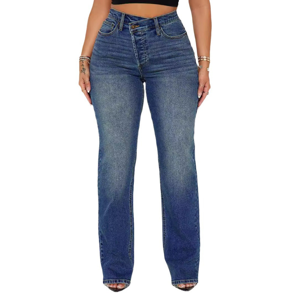 Export stretch jeans women's new arrivalfashionfashionstylish street straight-leg pants washed monkey jeans