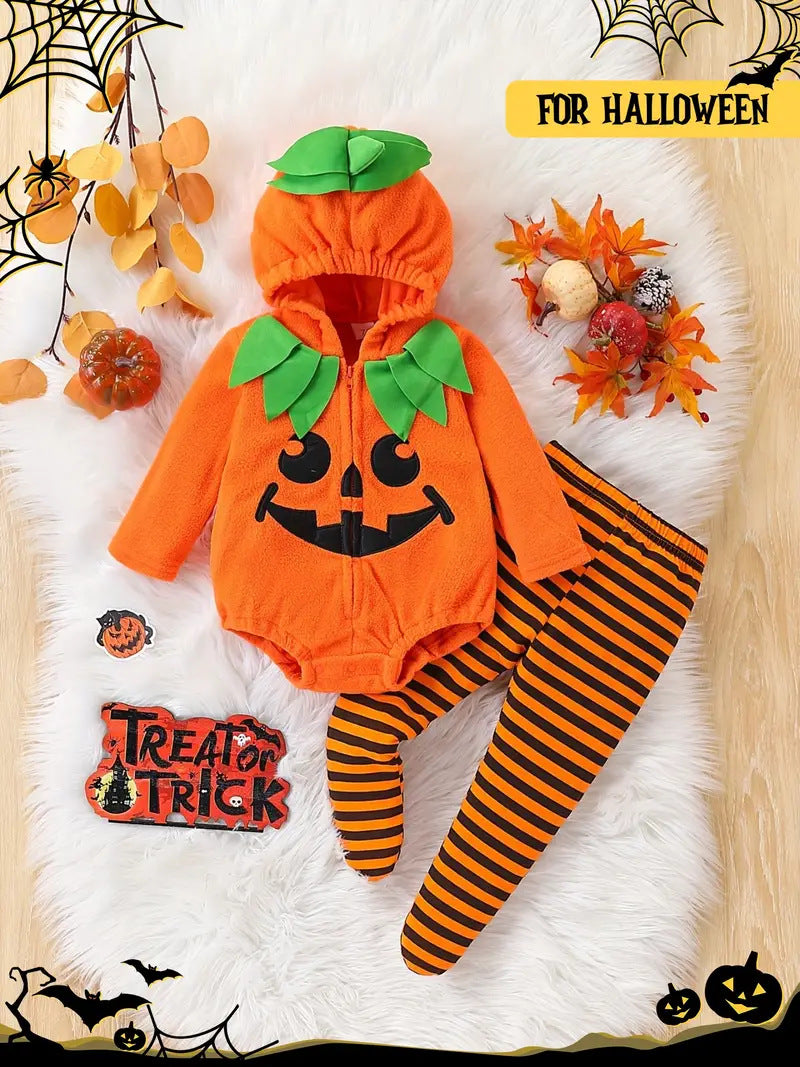 Baby girl halloween party outfit long sleeve hooded romper and pants set