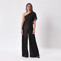 European and american cross-border women's high-end sleeveless bodycon belted dress, amazon one-shoulder sequin ruched jumpsuit