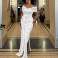Fashioninsexport women's pure colordresssexy one-line collar off-shoulder sleeveless ribbon elegant slit skirt dress