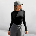 Fashion2025new arrivaly2k clothes threaded round neck long sleeves t-shirt women's bottomoutwear silm right shoulder hot girltops