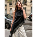 European and american cross-border new arrival: summer elegant slim-fit versatile sleeveless lace trim blouse for women