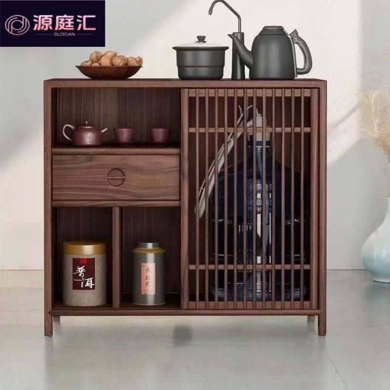 New chinoiserie tea cabinet solid wood tea cabinet tea side cabinet for homemovable tea table water boiling multi-functional storage sideboard