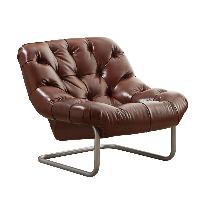 Medieval style single sofa chair living room balcony casual lounge chair retro oil wax leather lazy leather art down american style