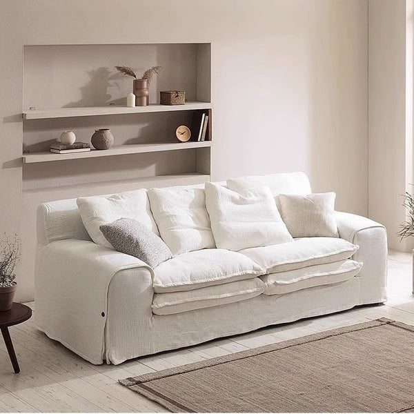 Cloud cloud sofa living room 2024 new modern simple straight row cream wabi sand wind sub-cotton and linen fabric sofa