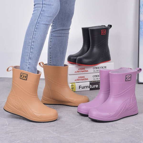 Thick-soled non-slip and wear-resistant rubber shoes Waterproof shoes Kitchen rubber shoes New rain shoes Women's foreign style fashion going out Short rain boots