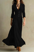 european and american women's clothing  independent station pure color button lapel three-quarter sleeve long skirt dress waist swing skirt