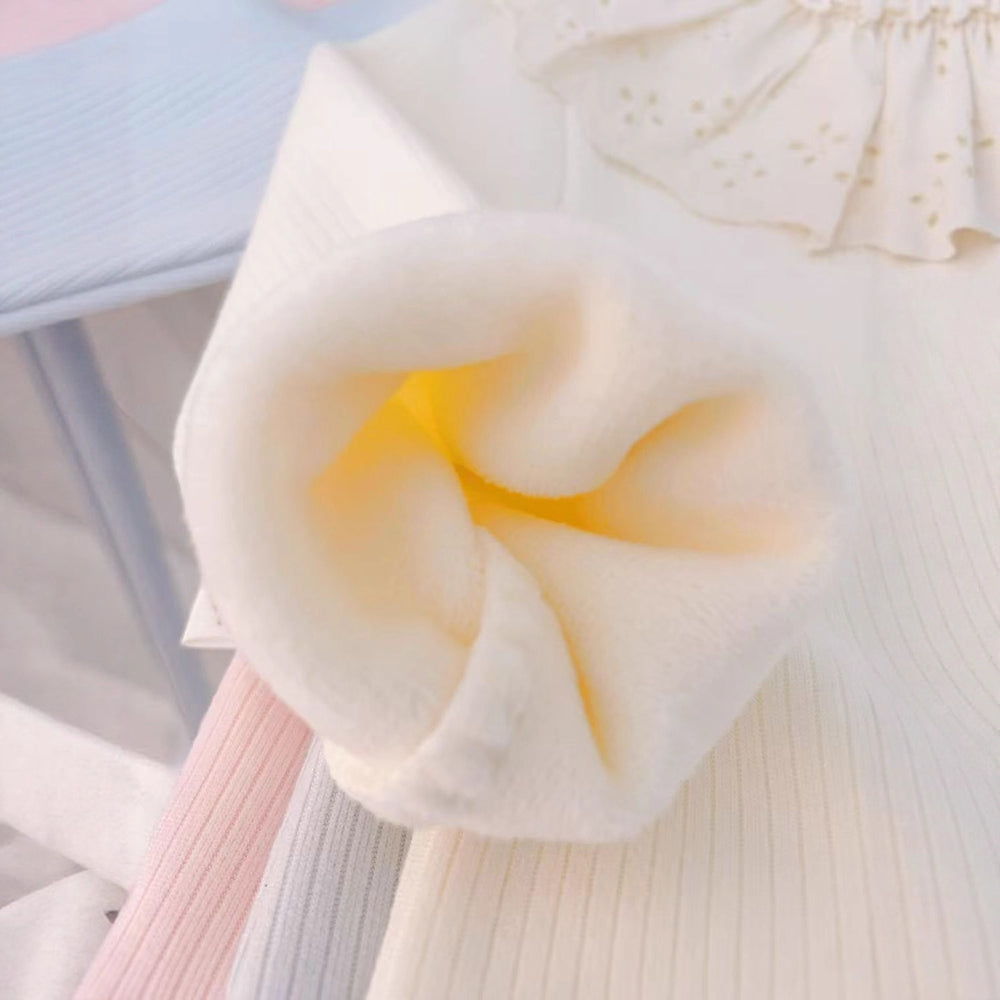 【dropshipping】girls' fleece-lined base layer top -  autumn/winter kids' one-piece fleece top with lace collar - baby top