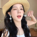 Gentle french floral zircon long tassel earrings - women's chic beach vacation style unique dangle earrings