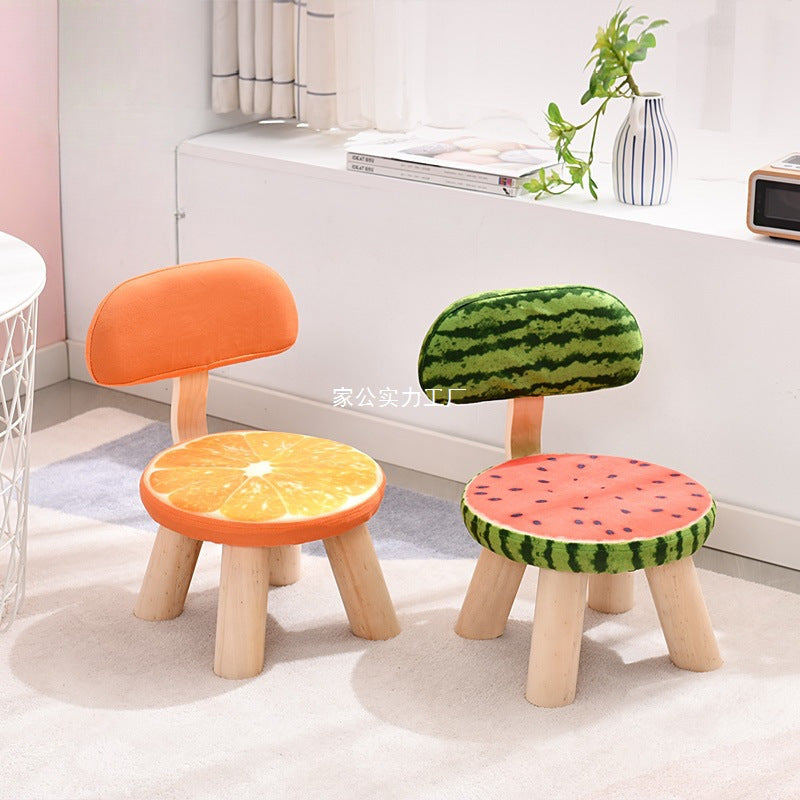 Adult fabric solid wood backrest small stool fruit creative home living room shoe change small stool round board stool chair