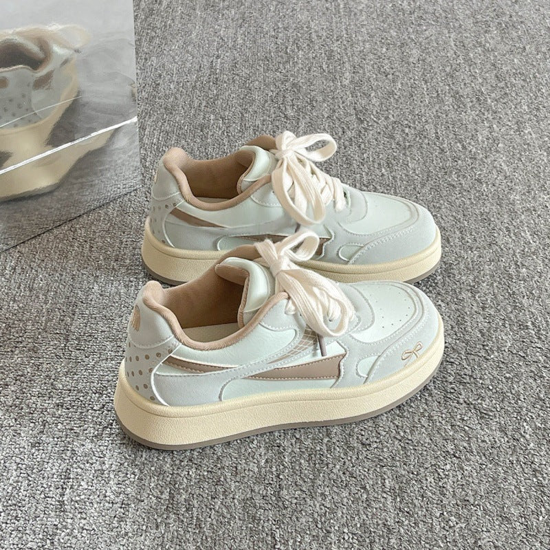 Korean style chunky platform sneakers - trendy, versatile, and unique white shoes for women - new spring 2026 collection - student bread shoes
