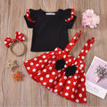 Best sellingpleated skirt kidsfall and winterlong sleeves cartoon polka dot suspender skirt children's clothing with hair tie 5t european and american girl suit