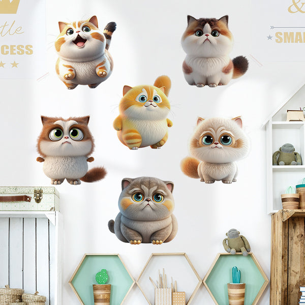 Cartoon cute cat children's room decorative sticker bedroom sofa background wall sticker cute pet removable wall sticker