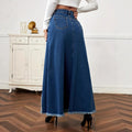 European and american patchwork midi skirt  new arrival - hot selling export raw hem denim skirt - washed slit denim midi skirt