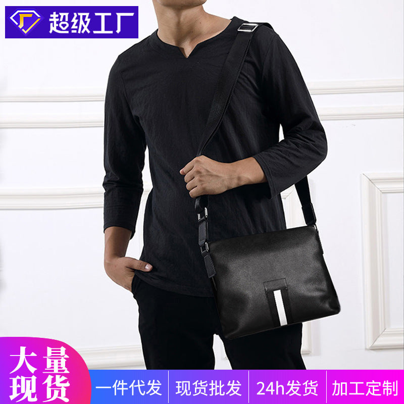 New leather men's bag versatile men's shoulder bag first layer cowhide men's satchel high sense large capacity messenger bag
