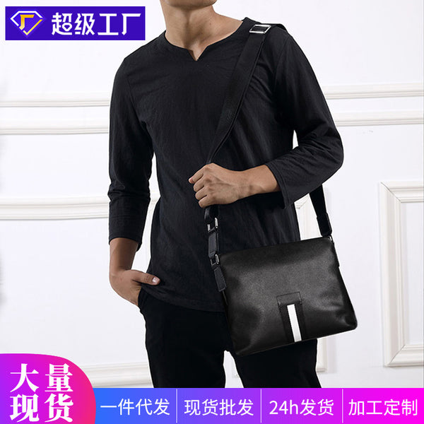 New leather men's bag versatile men's shoulder bag first layer cowhide men's satchel high sense large capacity messenger bag