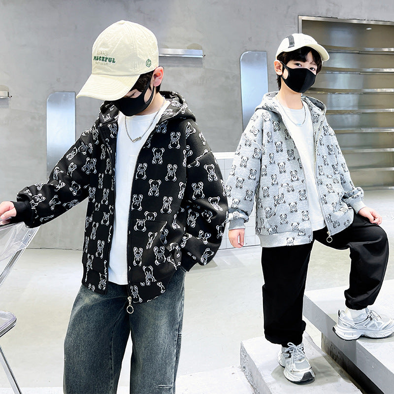 Boys' spring hooded sweatshirt -  new collection - kids' spring top - mid-to-large size - spring/autumn style - stylish and trendy for boys