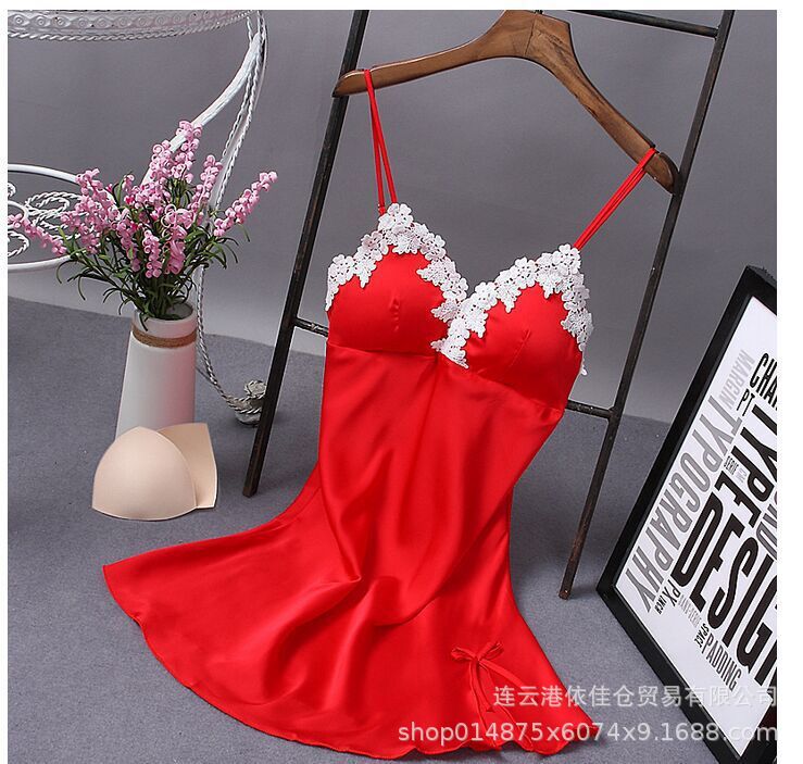 Women's satin robe sexy nightgown lace bathrobe summer casual loungewear evening dress sleepwear