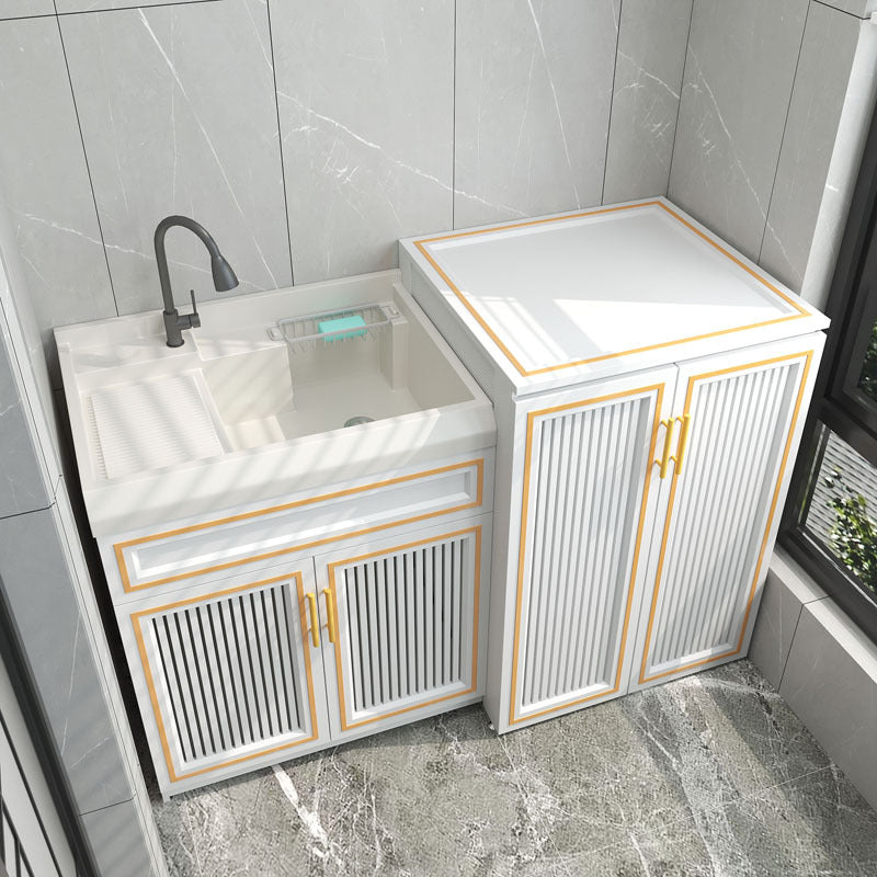 Space Aluminum Balcony Washing Machine Cabinet Combination significant other Pool Slot Integrated Flip Cover Pulsator Hand Washbasin with Rub Board