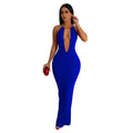 C6831 cross-border   fashion women's solid color cutout backless sleeveless maxi dress