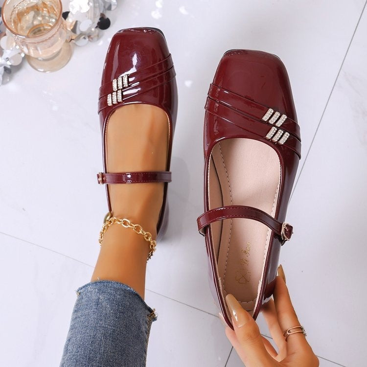 Exportplus sizespringnew arrivalmary jane shoes thick heel square toe high heels flats patent leather flats women's wholesale