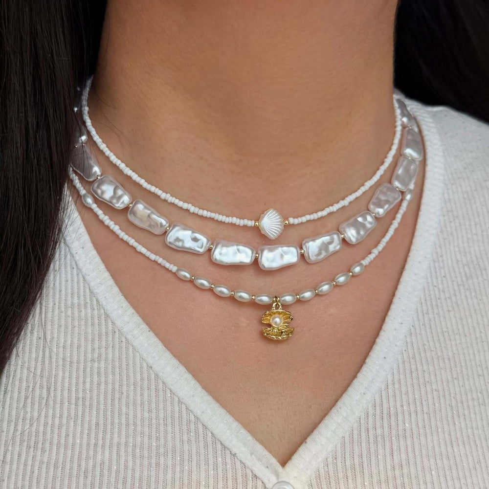 Bohemian beaded necklace wholesale - european & american cross-border style - women's light luxury, multi-layered, shell & pearl clavicle chain